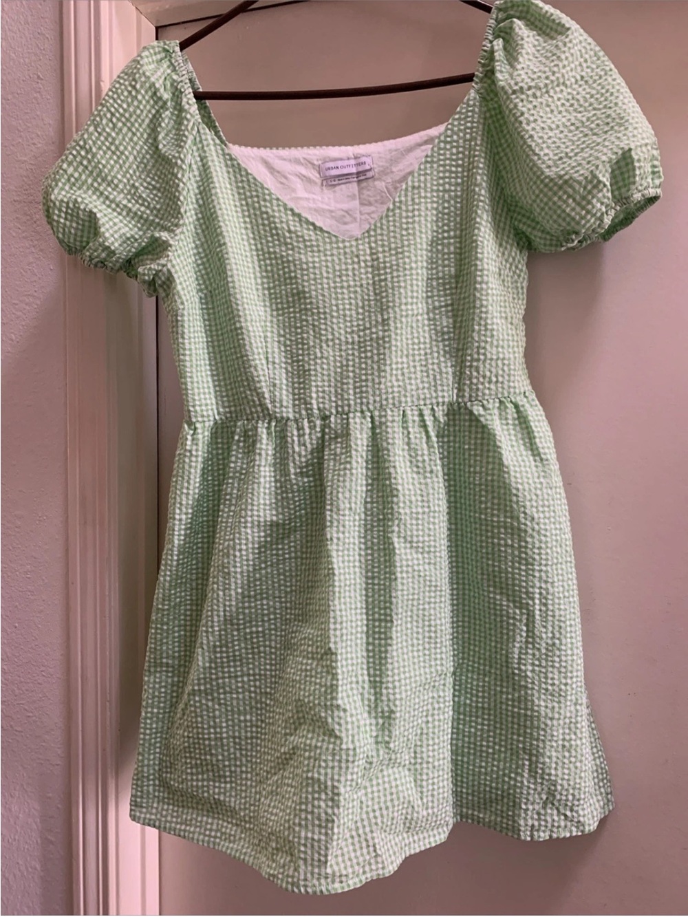 Urban Outfitters UO Green White Gingham Check Short Sleeve Mini Dress Large L